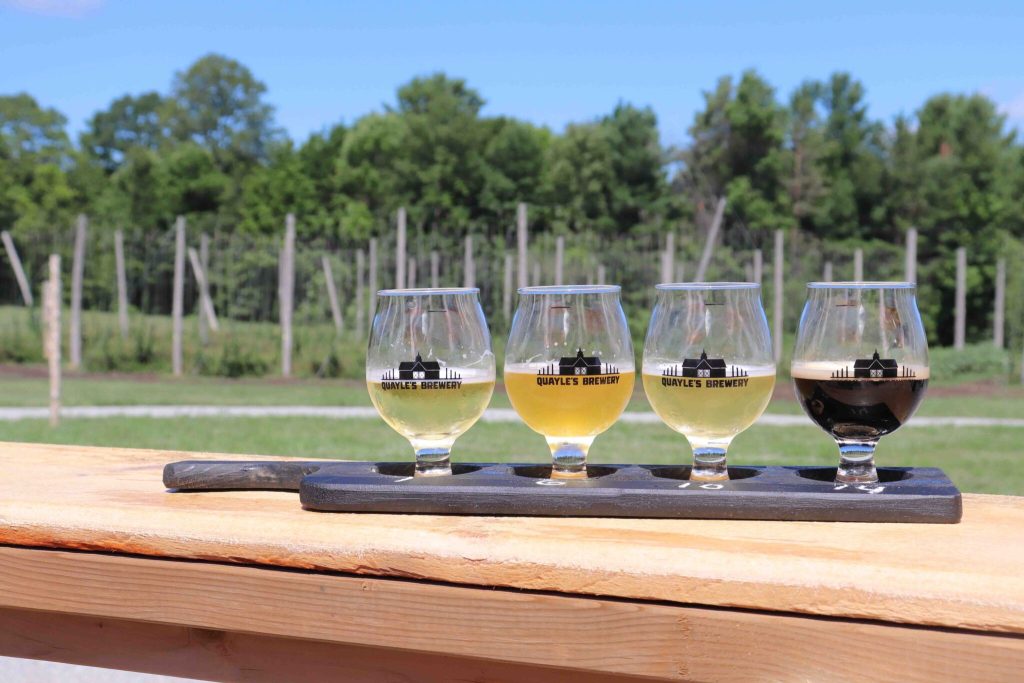 Flight of craft beer at Quayle's Brewery