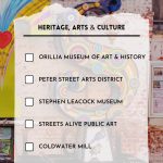 Orillia and Lake Country markets, arts and culture checklist