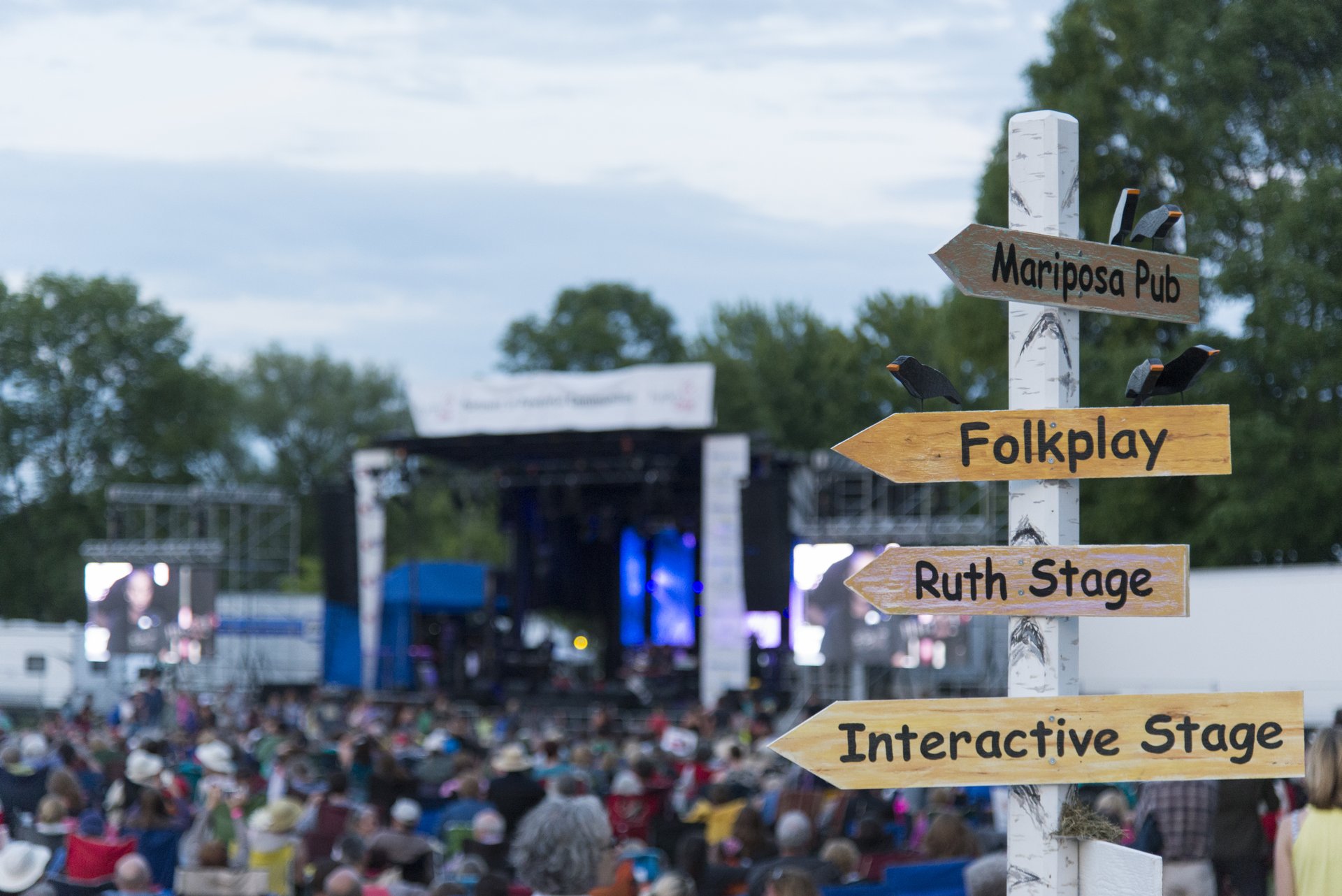 Stage signs at the Mariposa Folk Festival