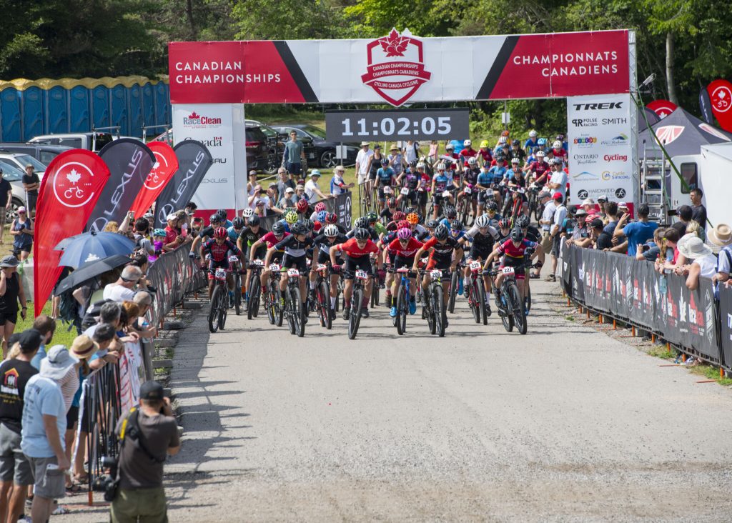 Mountain bikers at the Canadian championship starting line