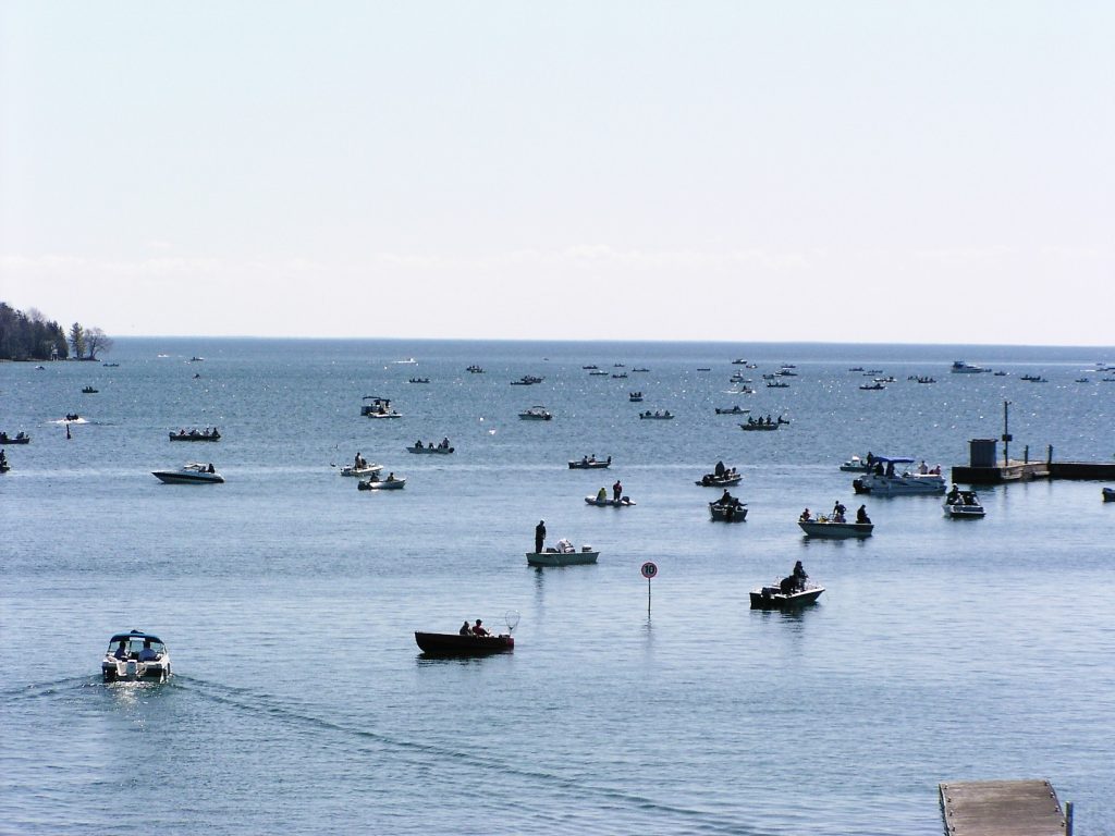 Boaters out on the lake during the fishing derby