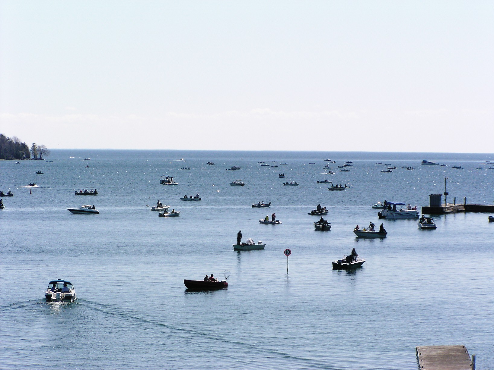 Boaters out on the lake during the fishing derby
