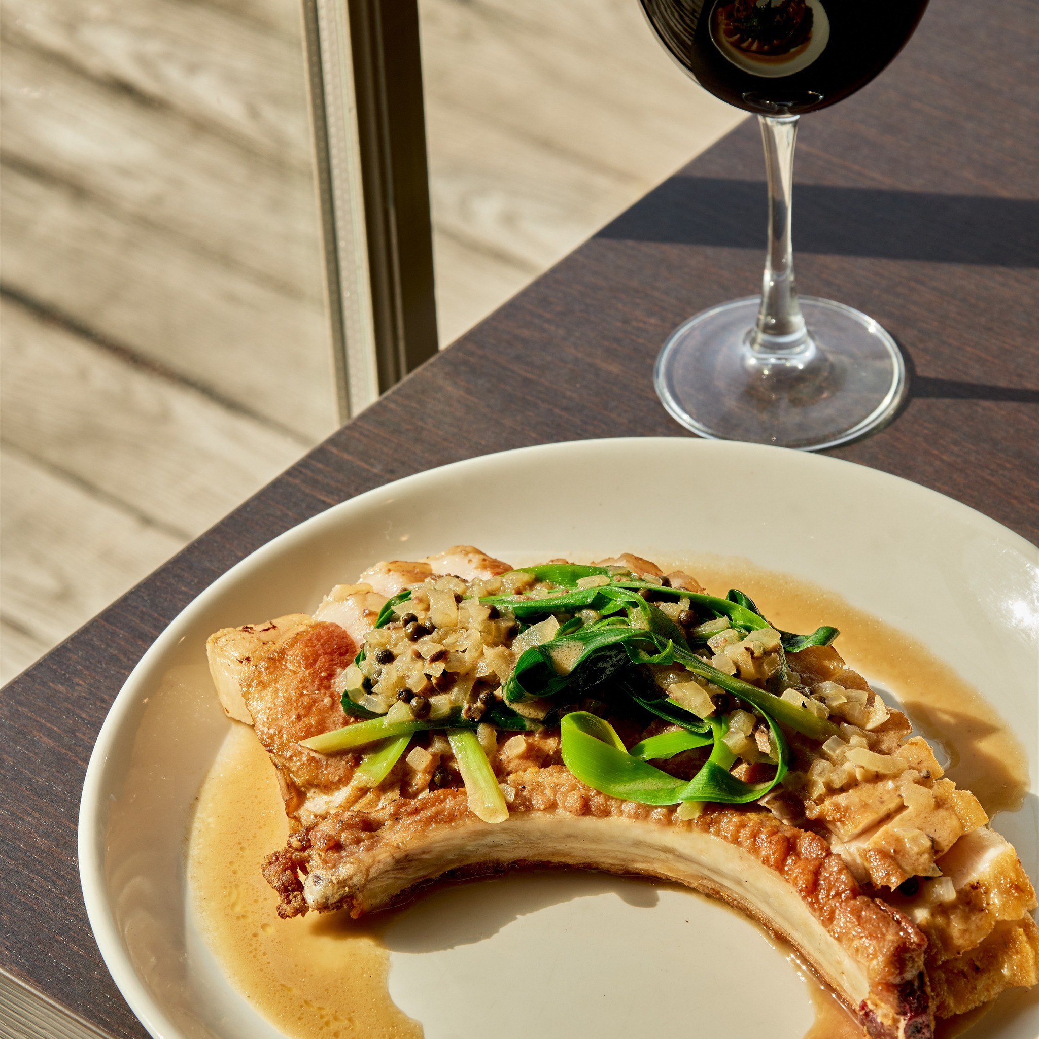 Rawley Resort Lighthouse45 Restaurant Dish with wine