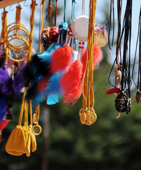 Handmade dreamcatchers displayed outdoors