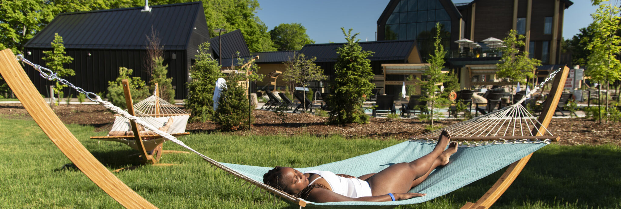 Woman relaxing in a hammock at Vetta Nordic Spa