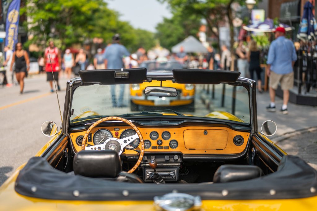 Classic yellow roadster at the Orillia car show